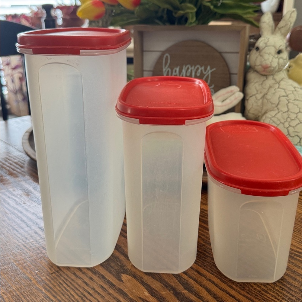 Vintage Tupperware Red Top Modular Mates Oval Storage Containers - set of 3